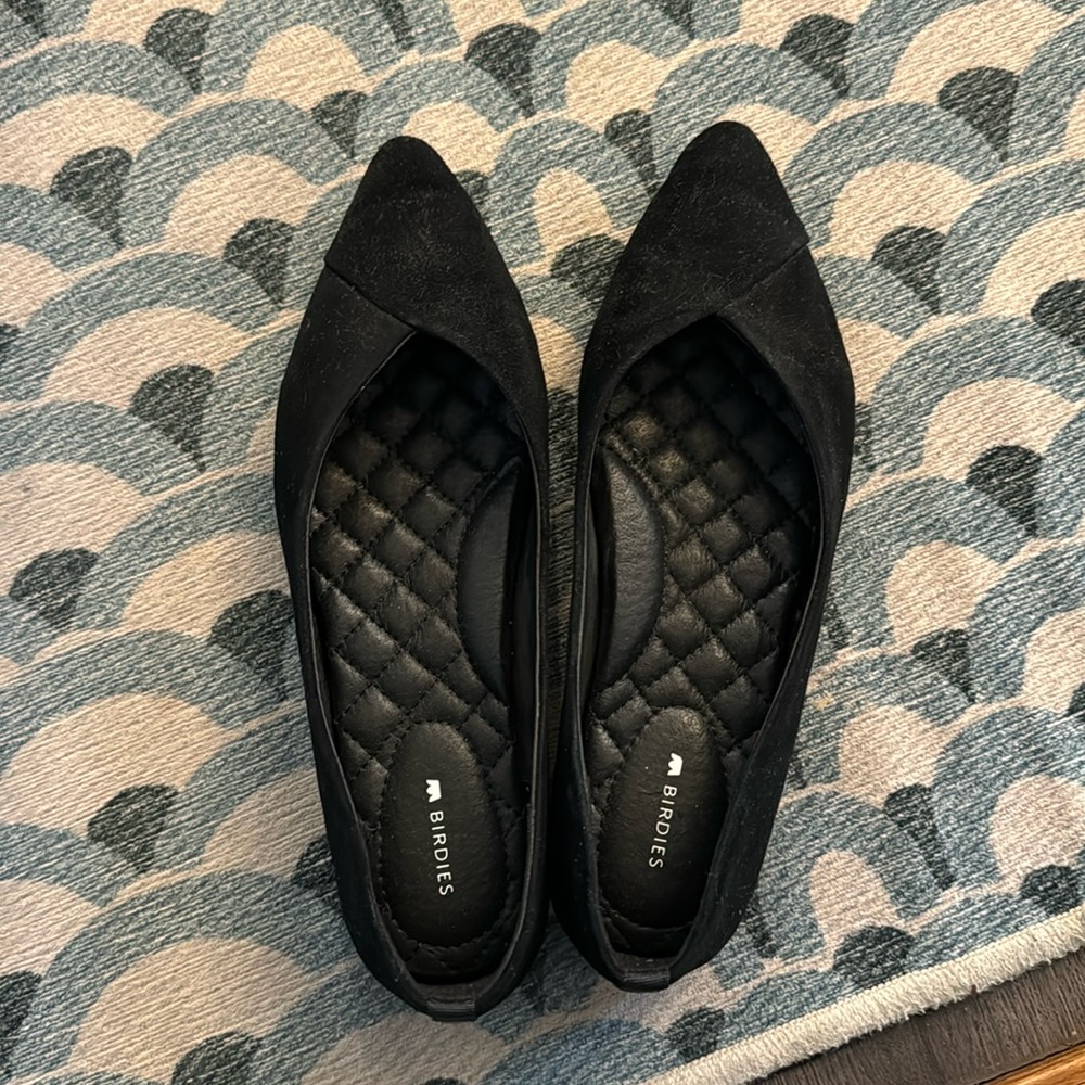 Birdies Goldfinch black suede, size 8